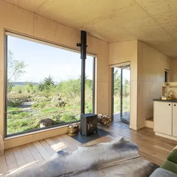 inside the off-grid log cabin